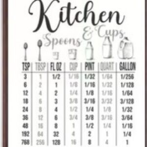 Kitchen Measurement Conversion Chart in Black and White canvas not framed 8x12